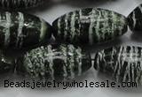 CSJ20 15.5 inches 15*30mm rice green silver line jasper beads