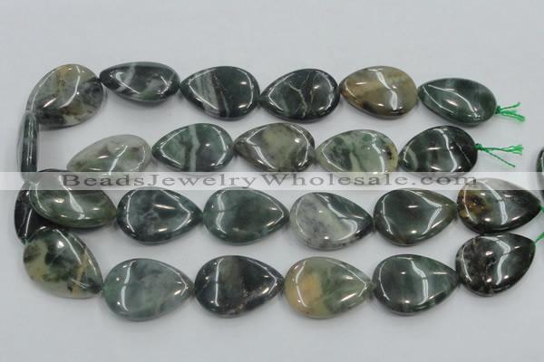 CSJ205 15.5 inches 22*30mm flat teardrop serpentine jade gemstone beads