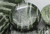 CSJ48 15.5 inches 40mm flat round green silver line jasper beads