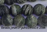 CSJ504 15.5 inches 12mm round matte green silver line jasper beads