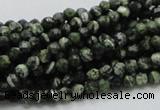 CSJ62 15.5 inches 4mm faceted round green silver line jasper beads