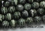 CSJ65 15.5 inches 10mm faceted round green silver line jasper beads