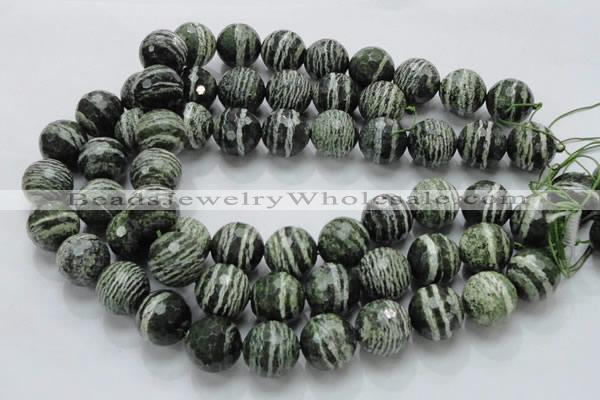 CSJ69 15.5 inches 20mm faceted round green silver line jasper beads