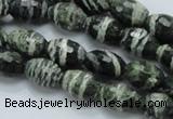 CSJ71 15.5 inches 10*14mm faceted rice green silver line jasper beads