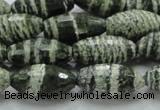 CSJ72 15.5 inches 10*20mm faceted rice green silver line jasper beads