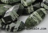 CSJ80 15.5 inches 15*30mm faceted oval green silver line jasper beads