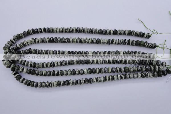 CSJ91 15.5 inches 5*8mm faceted rondelle green silver line jasper beads