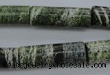 CSJ98 15.5 inches 10*30mm tube green silver line jasper beads