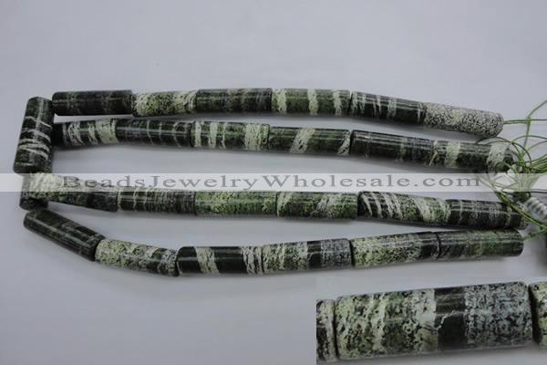 CSJ98 15.5 inches 10*30mm tube green silver line jasper beads