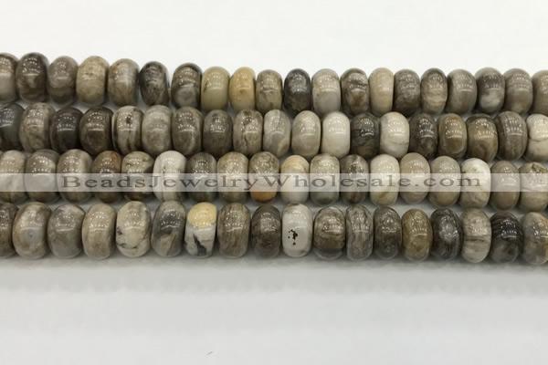 CSL128 15.5 inches 6*10mm rondelle sliver leaf jasper beads