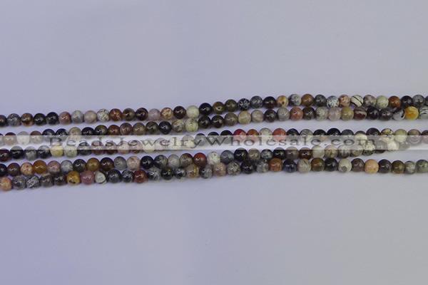 CSL210 15.5 inches 4mm round black silver leaf jasper beads