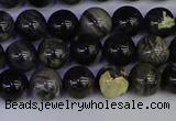 CSL211 15.5 inches 6mm round black silver leaf jasper beads