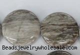 CSL35 15.5 inches 30mm flat round silver leaf jasper beads wholesale