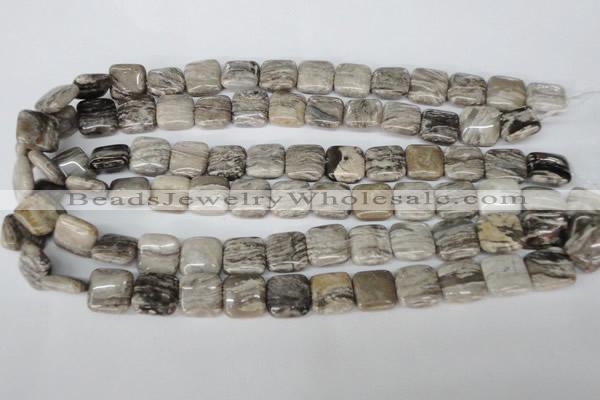 CSL52 15.5 inches 14*14mm square silver leaf jasper beads wholesale