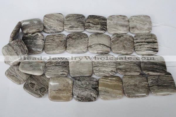 CSL57 15.5 inches 30*30mm square silver leaf jasper beads wholesale