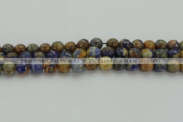 CSO754 15.5 inches 12mm faceted round orange sodalite beads