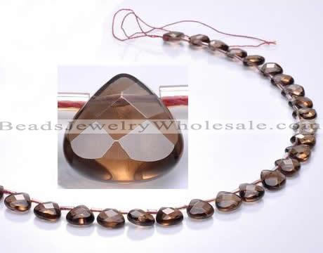 CSQ04 10mm faceted flat teardrop natural smoky quartz beads