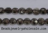 CSQ122 8mm faceted flat round grade AA natural smoky quartz beads