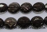 CSQ125 15.5 inches 14mm faceted flat round grade AA natural smoky quartz beads