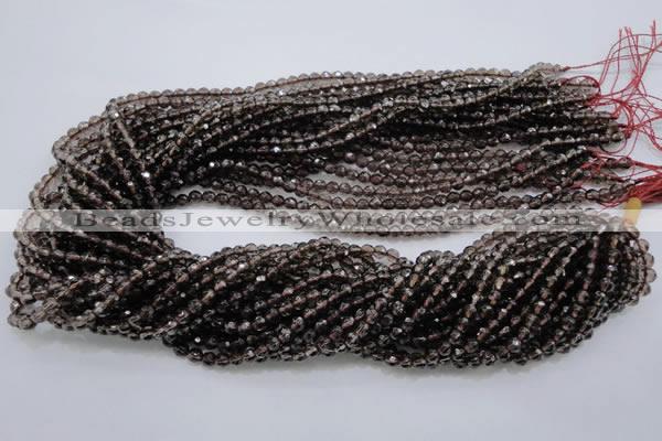 CSQ129 15.5 inches 4mm faceted round grade AA natural smoky quartz beads