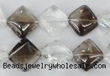 CSQ154 15.5 inches 14*14mm diamond white crystal & smoky quartz beads