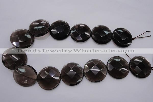 CSQ221 15.5 inches 30mm faceted coin grade AA natural smoky quartz beads