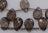 CSQ235 10*14mm faceted briolette grade AA natural smoky quartz beads