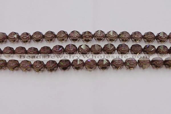 CSQ529 15.5 inches 12mm faceted nuggets smoky quartz gemstone beads