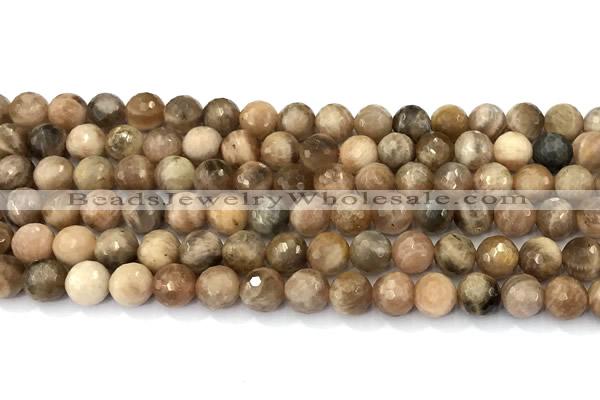 CSS821 15 inches 8mm faceted round sunstone beads