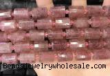 CTB222 15.5 inches 10*14mm faceted tube strawberry quartz beads