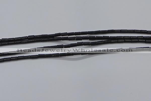 CTB300 15.5 inches 3*6mm tube black stone beads wholesale