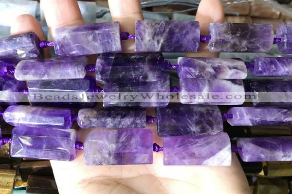 CTB671 14*27mm - 15*28mm faceted flat tube amethyst beads