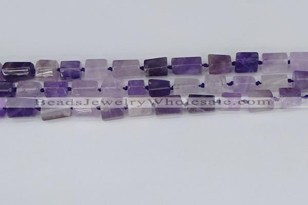 CTB732 15.5 inches 6*10mm - 8*12mm faceted tube amethyst beads