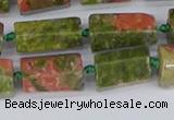 CTB742 15.5 inches 6*10mm - 8*12mm faceted tube unakite beads