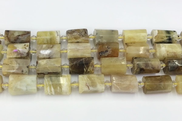 CTB871 13*25mm - 14*19mm faceted tube yellow opal beads