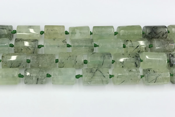 CTB881 13*25mm - 14*19mm faceted tube green rutilated quartz beads