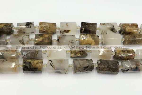 CTB892 15.5 inches 13*25mm - 14*19mm faceted tube scenic quartz beads