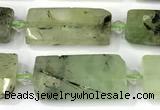 CTB926 13*25mm - 15*28mm faceted flat tube green rutilated quartz beads