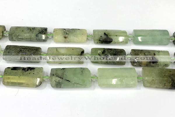 CTB926 13*25mm - 15*28mm faceted flat tube green rutilated quartz beads