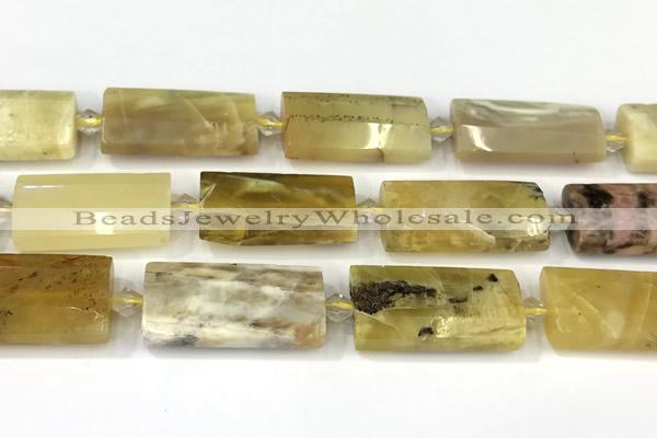 CTB927 13*25mm - 15*28mm faceted flat tube yellow opal beads