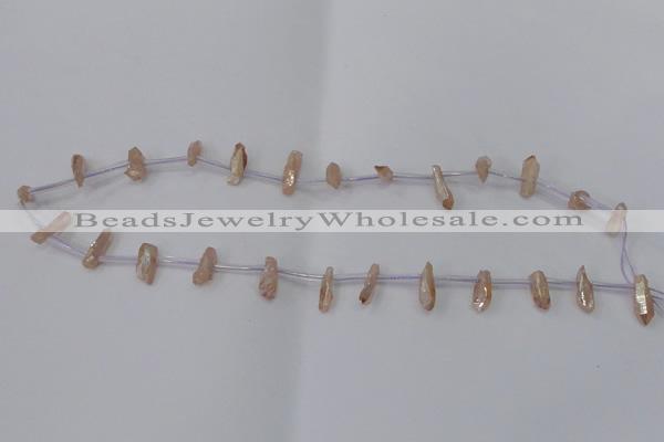 CTD1101 Top drilled 4*12mm - 5*18mm nuggets plated quartz beads