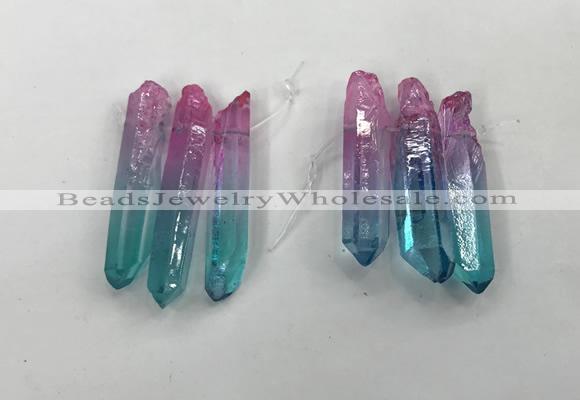 CTD1224 Top drilled 7*30mm - 9*45mm sticks plated quartz beads