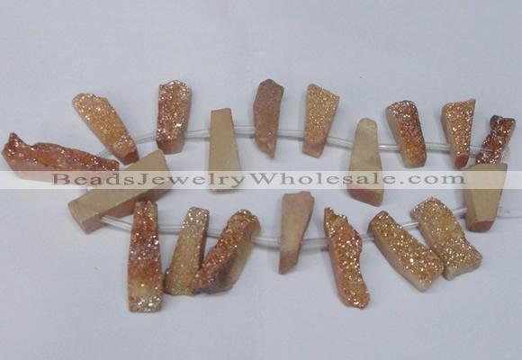 CTD1609 Top drilled 13*25mm - 15*45mm freeform plated druzy quartz beads