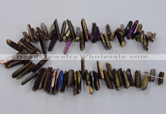 CTD1627 Top drilled 4*15mm - 6*35mm sticks plated quartz beads