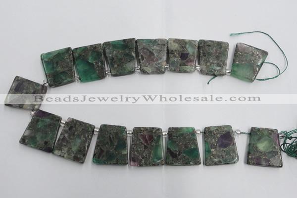 CTD200 Top drilled 20*24mm trapezoid fluorite & pyrite beads