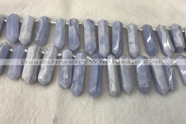 CTD2116 Top drilled 10*25mm - 12*45mm sticks blue lace agate beads