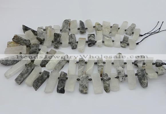 CTD3516 Top drilled 10*20mm - 12*40mm sticks black rutilated quartz beads