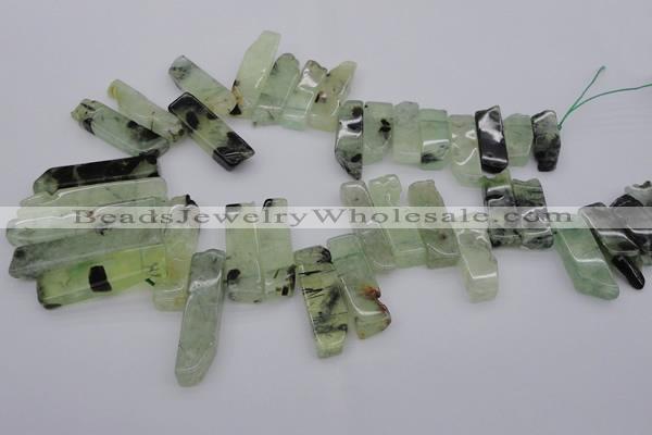 CTD357 Top drilled 10*25mm - 10*50mm wand green rutilated quartz beads