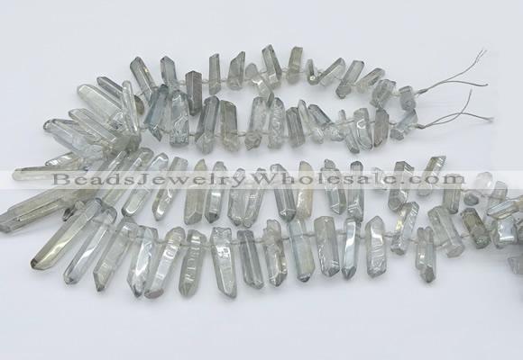 CTD3577 Top drilled 6*20mm - 8*45mm sticks plated white crystal beads