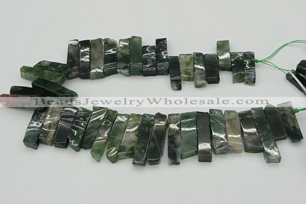 CTD434 Top drilled 10*25mm - 10*45mm sticks moss agate beads